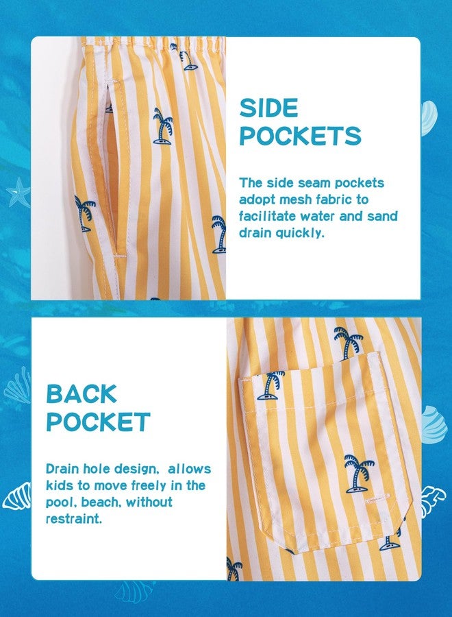 SURF CUZ Boys Swim Trunks Swimsuit for Toddler Boy Bathing Suits Quick Dry Kids Board Shorts UPF 50+ Mesh Swim Shorts Yellow Stripe Palm 7 Years - Image 5